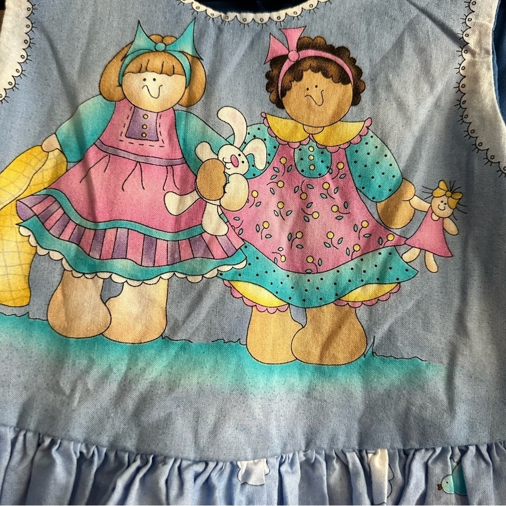 Vintage Handmade Blue Kids Dress with Playful Print - Picture 2 of 3